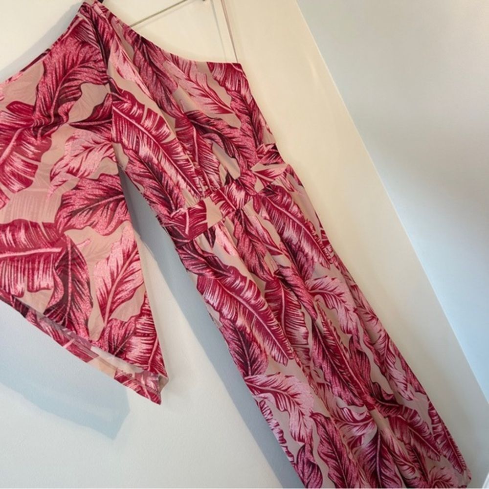 G by Giuliana Pink Red Tan tropical One strap Jumpsuit w/ Pockets No Belt Women'